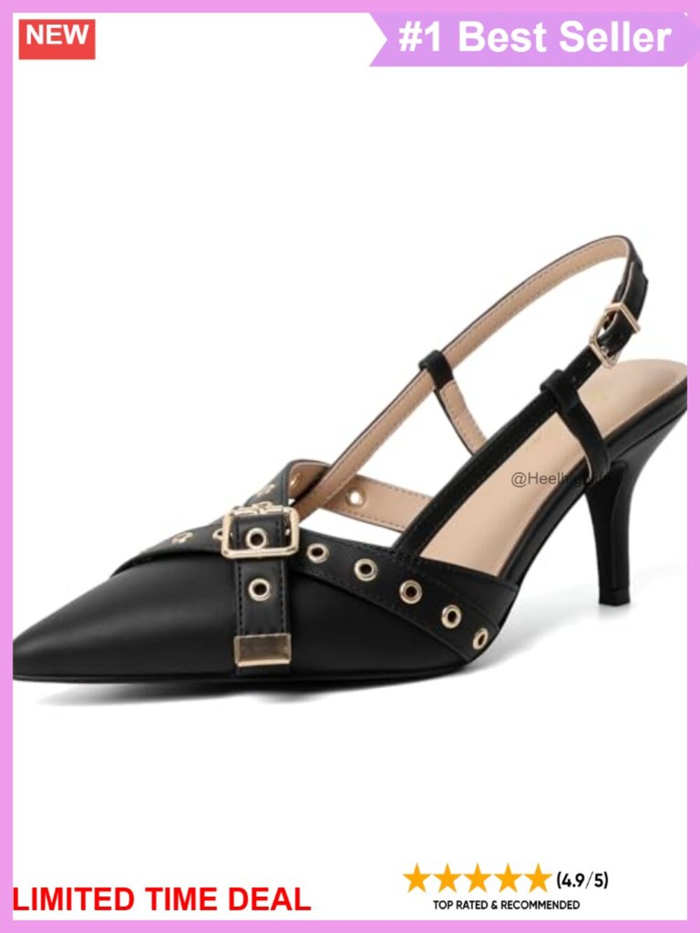 Faux Leather Pointed Toe Kitten Heel Slingback Pumps Office Party